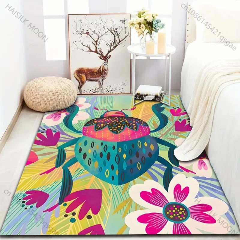 Multiple sizes Colorful Floral Beetle Rug Pattern Carpet for Living Room Bedroom Sofa Home Decor Non-slip Floor Mat Luxury Gift