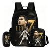 Ronaldo Student 3Pcs Set Backpack Kids School Shoulder Bag,Pencil Bags,Football Sport Bookbag Football Star Rucksack