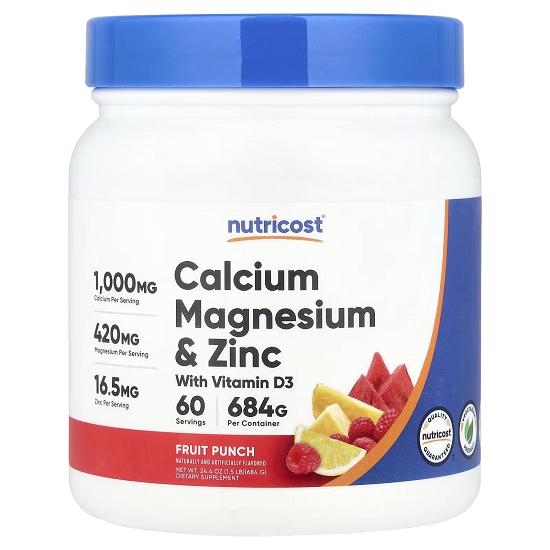 Calcium Magnesium & Zinc With Vitamin D3, Fruit Punch flavor 24.4 Oz (680 G)