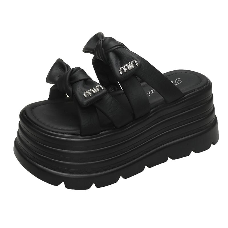 

Fashion High Platform Slippers For Women Open Toe Leather Wedges Chunky Sandals New Summer Thick Bottom Female Beach Flip Flops 7CM 39 чорний