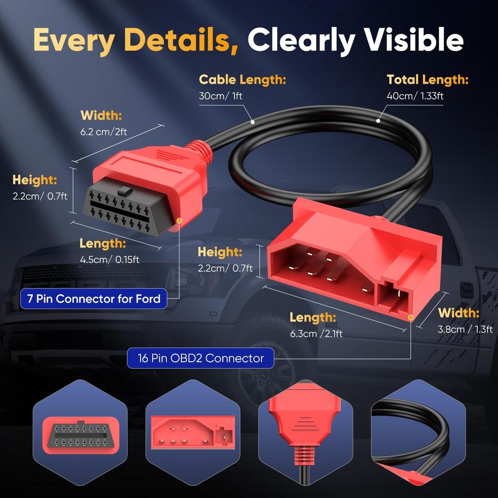 Autel 7 Pin OBD1 To OBD2 Adapter Cable For Ford, 7Pin OBD1 To 16 Pin OBD2 Diagnostic Cable, Fit For Ford Vehicles With 7Pin Port, Work With Scan Tool