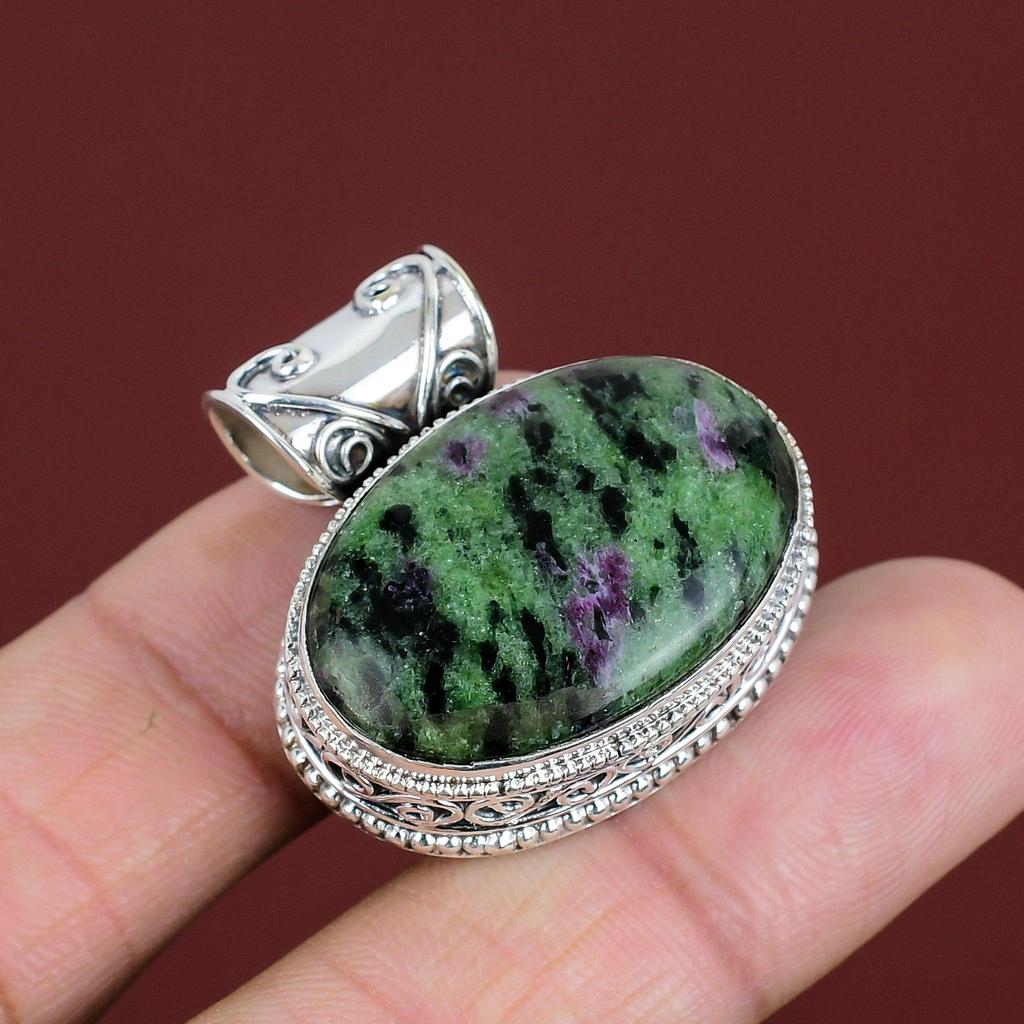 Ruby Zoisite Pendant Vintage Pendant Original Gemstone Jewelry 925 Sterling Silver Pendant Birthstone Pendant Handmade Jewelry Gifts For Him