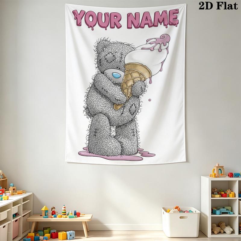 Custom Name Tatty Teddy Wall Tapestry Aesthetic Wall Hanging Printed Fabric Blanket Decorative Tapestries for Bedroom Living Room Home Decor