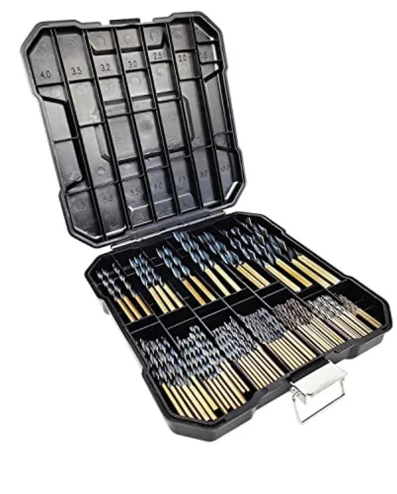 99PCS Drill Bit Set 1/16" To 3/8" Drill with Plastic Storage Case Premium HSS Black Gold Coated Twist Hex Shank Jobber