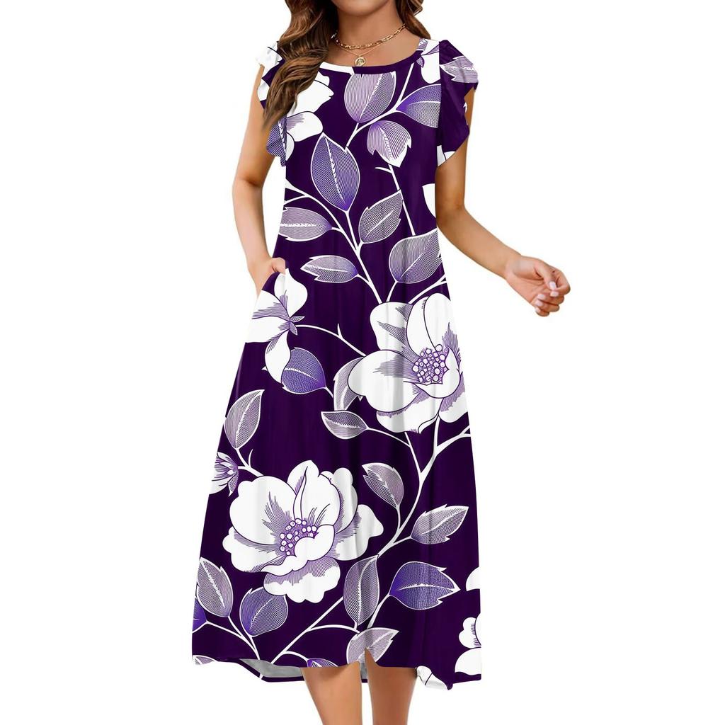 Women's One-piece Short Sleeve Flared Sleeve Loose Casual Round-neck Dress