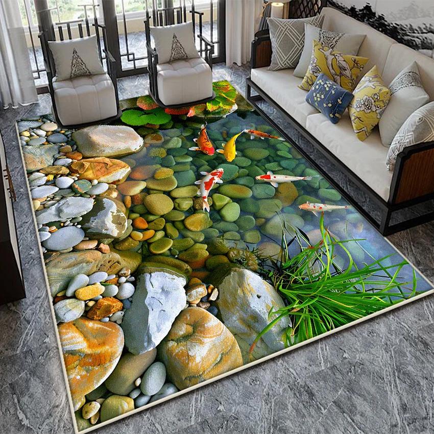 Water Garden Inspired Area Rug – Nature Flow Design Non-Slip Carpet, Washable Floor Mat for Living Room Bedroom Decor