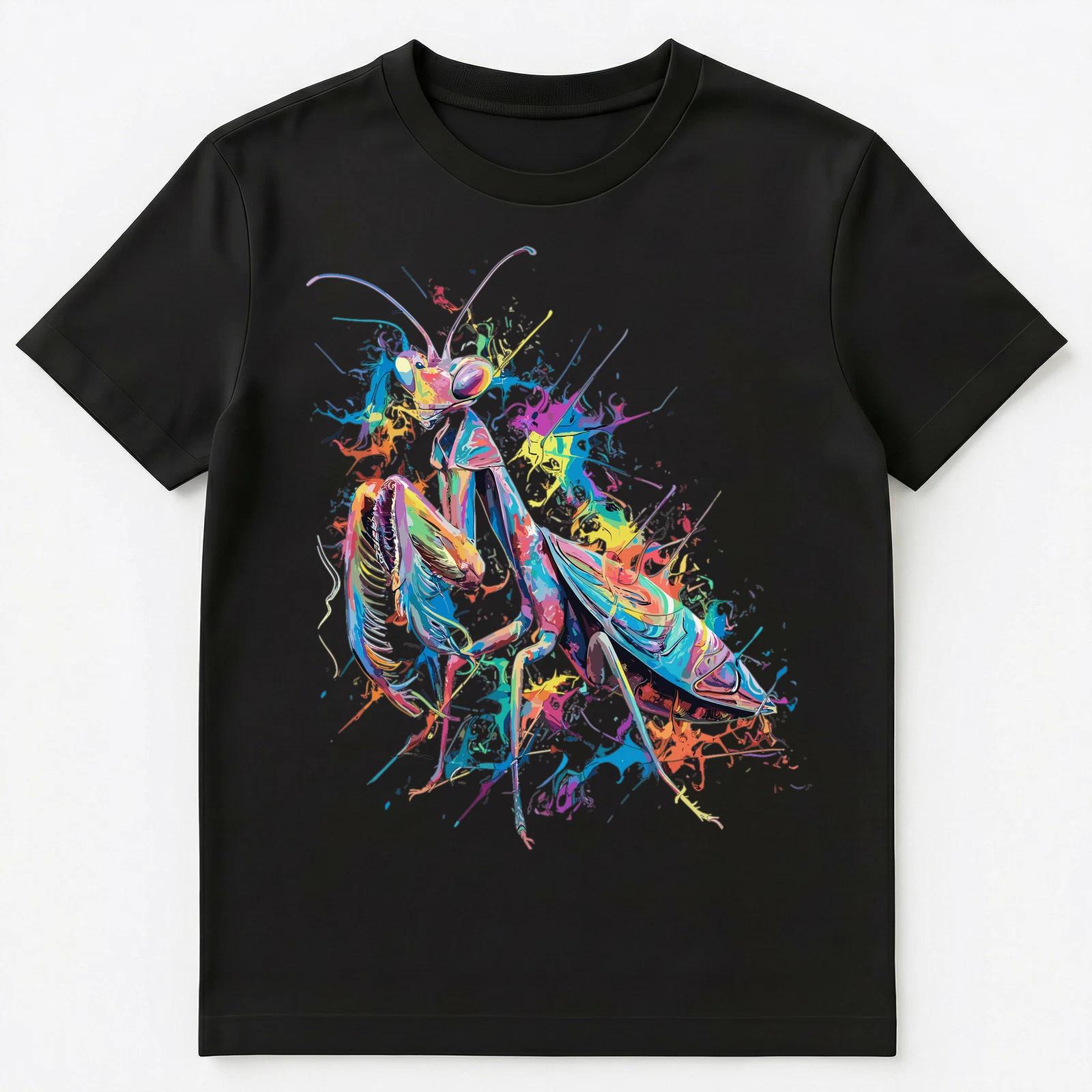 

Colorful Paint Splash Praying Mantis Art Graphic Unisex T-Shirt XL