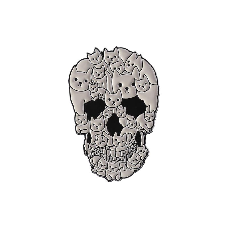 White Ghost With Cat Enamel Pins Spooky Pumpkin Skull Boo Kitten Halloween Brooches Lapel Badge Jewelry Gifts for Friends