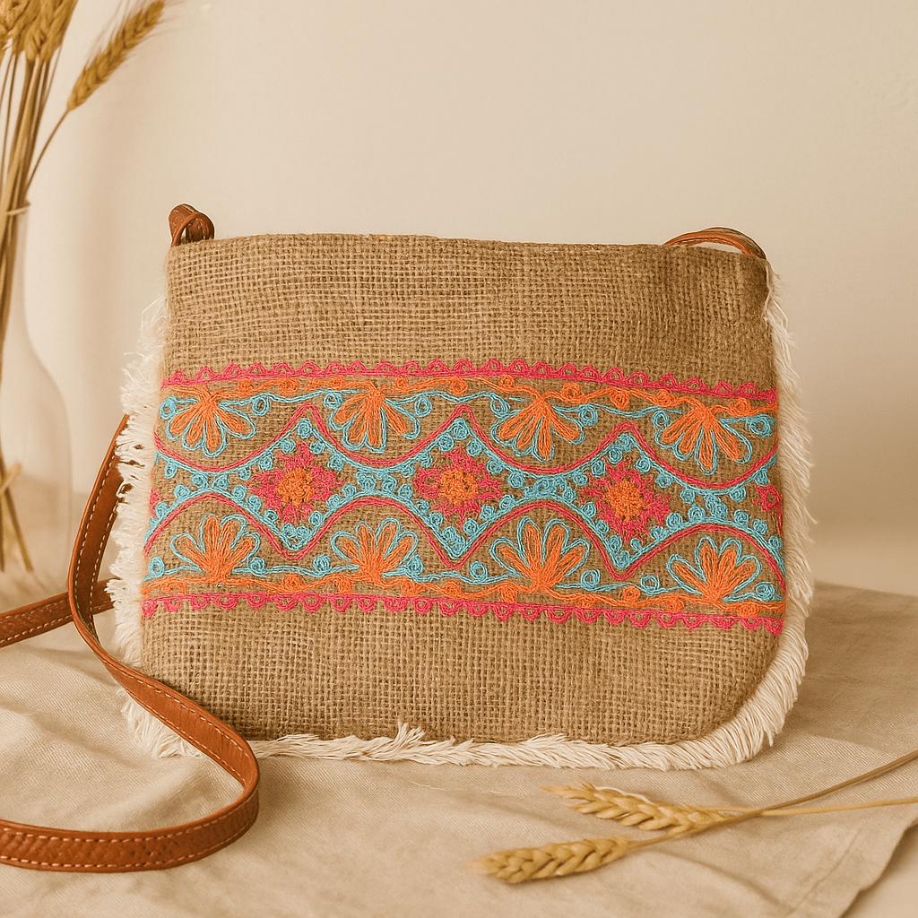 Fringe Jute Bag Embroidered