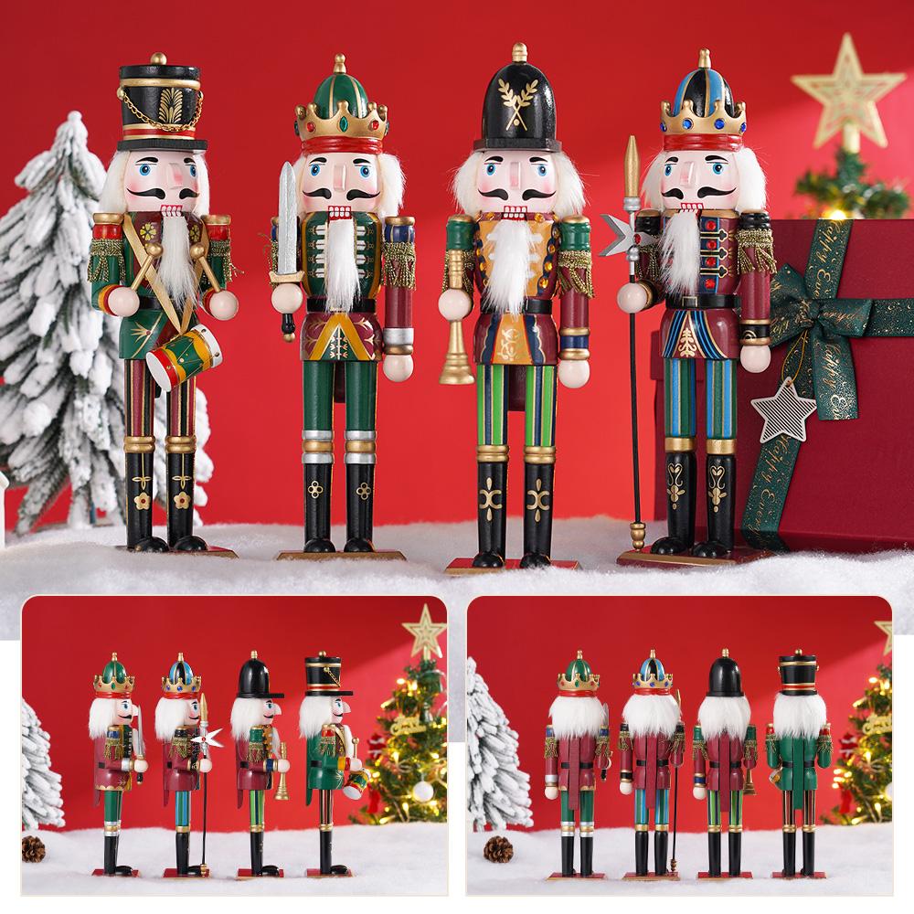Wooden Nutcracker Solider Puppet Christmas Decor Gift Handmade Dolls Toys Home Office Table Decor Friends Gifts New Year Decor