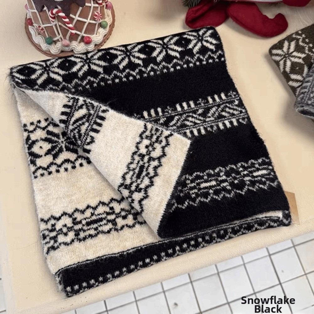 Knitted Fabric Christmas Scarf Snowflake Pattern Neck Wrap Gifts Knitted Scarf for Women