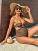Maillot de bain deux pièces marron taille haute pour femme avec bretelles réglables