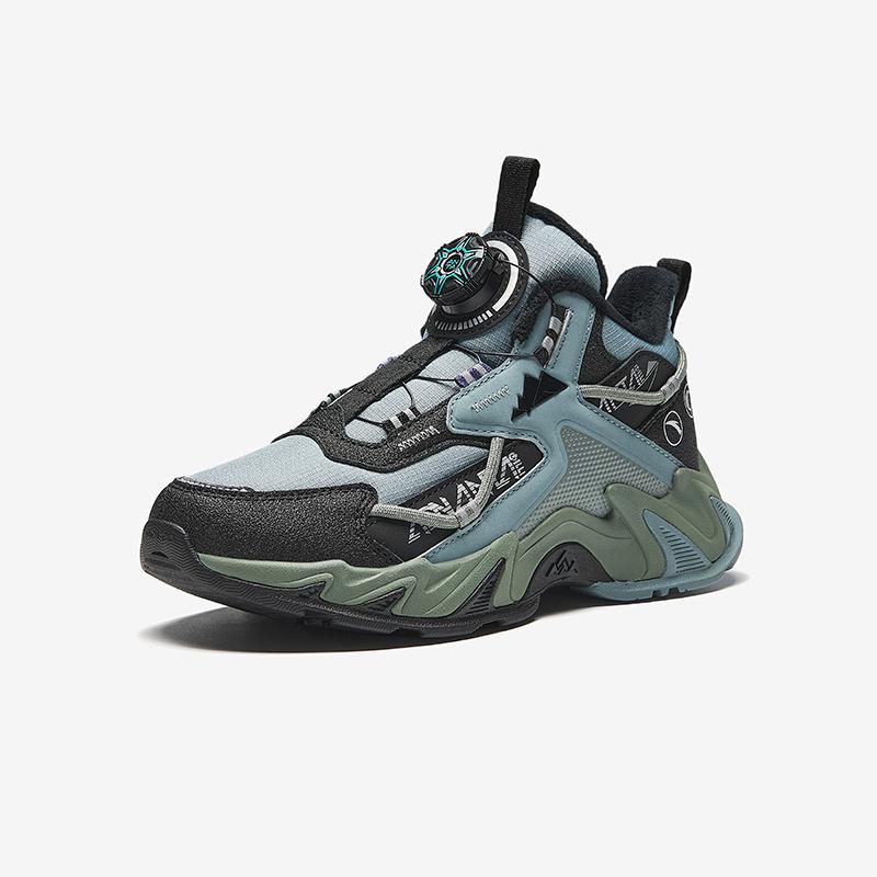 Anta Kids Trendy Fashion Fleece Non-Slip Wear-Resistant Breathable Warm Mid-Top Outdoor Shoes Kids Shoes Bullet-Gray Black Tipsy-Green A12446916-2