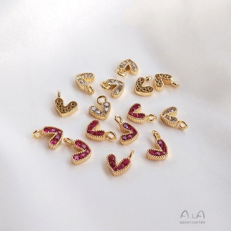 Ala 14K Gold Filled Zircon-Inlaid Heart Pendant for DIY Bracelets