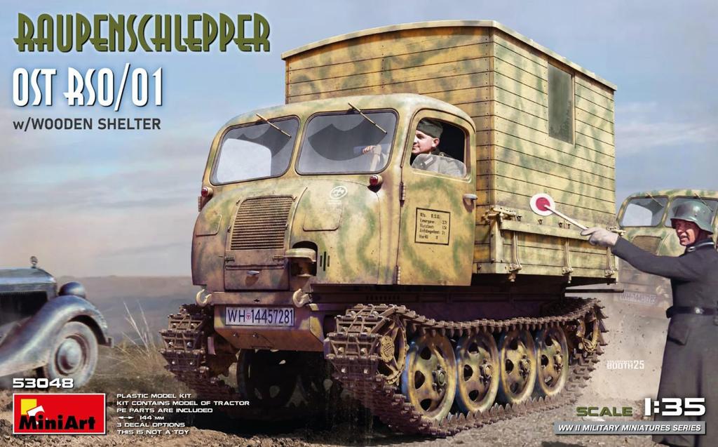 Miniart Scale Laupenschlepper OST with Wooden Shelter Plastic Model Kit MA53048 1/35 RSO/01 (Military Vehicle)