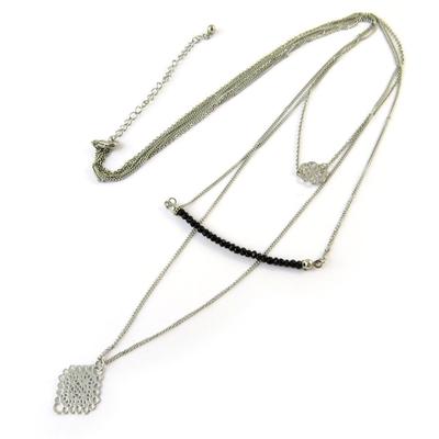 [N8205] - Designer Long Necklace 'Carmen' Black Silver