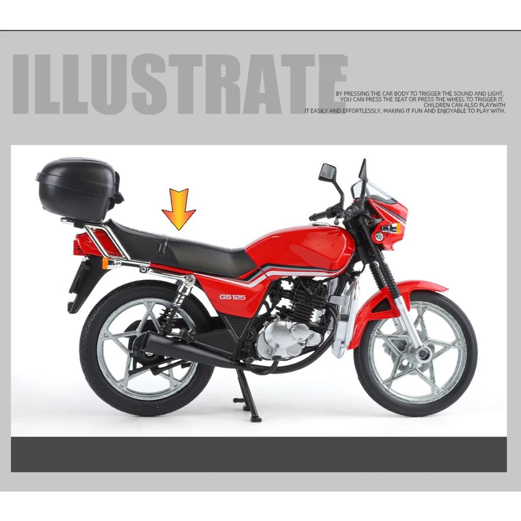 1/12 SUZUKI GS125 King Motorrad Legierung Druckgussmodell Ton und Licht Kinderspielzeugauto Verzierungen Trendige Dekoration mit Freund