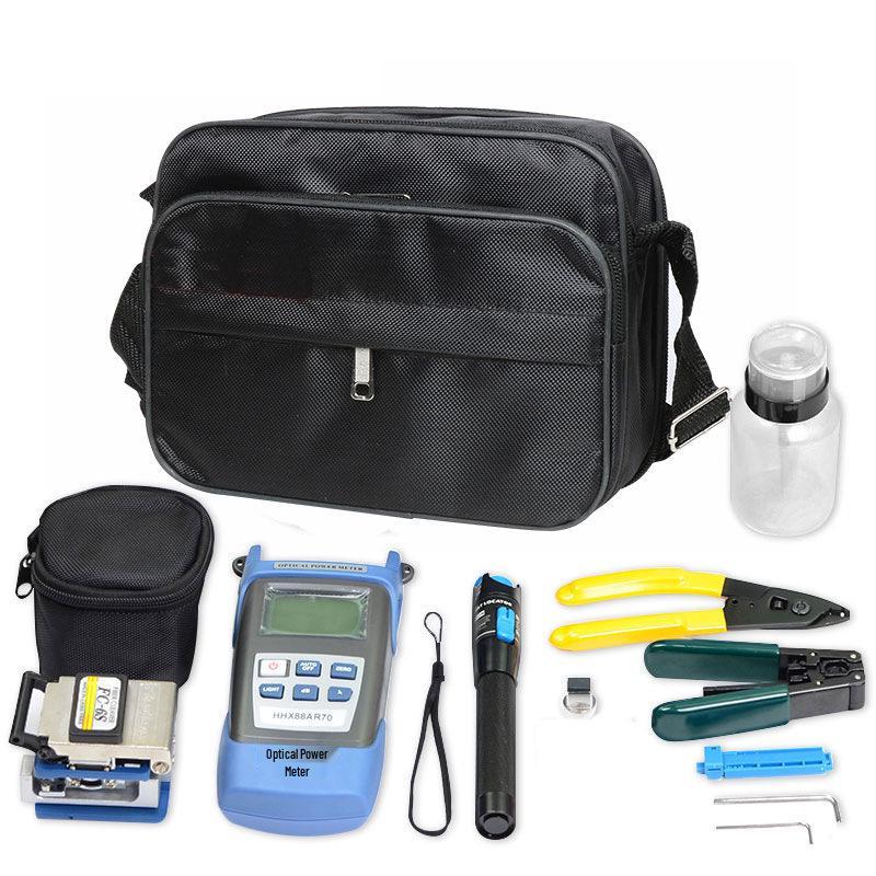 FTTH Fiber Optic Tool Kit: Leather Bag, Fusion Splicer, Power Meter, Cutting Knife, 5KM Red Light Pen.