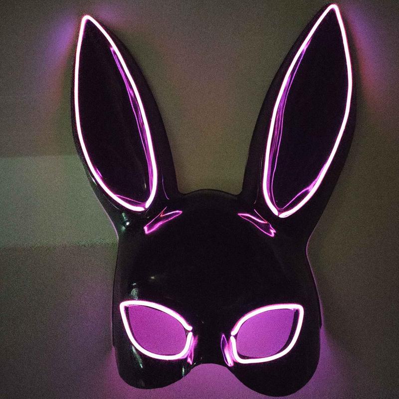 Neuheit Bunte Leuchtende Hasenmaske leuchtende Bunny Girl Maske sexy Nachtclub Kellner Maske für Halloween Leuchtende Cosplay Requisiten