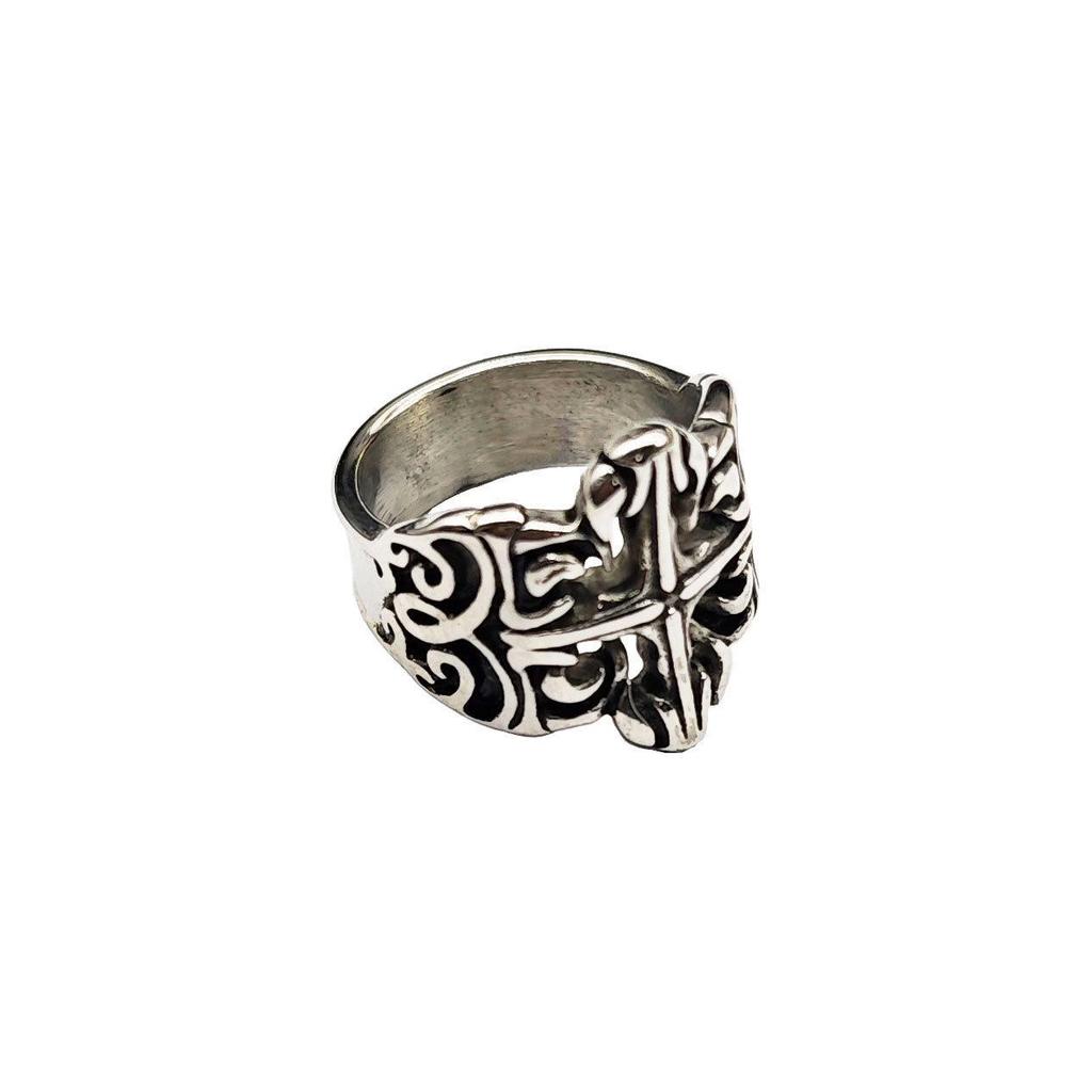 Men's Artistic Retro Floral Stainless Steel Ring - Central European Classic Design