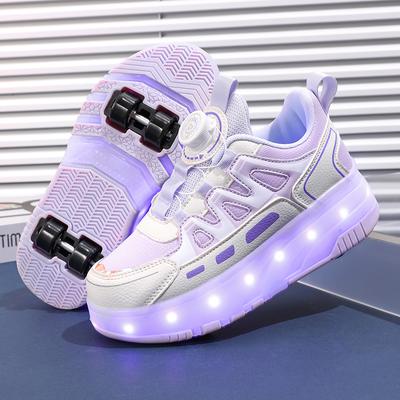 Detské Luminous Svietiace Tenisky na Štyroch Kolesách Čierne Ružové LED Svetlo Kolieskové Korčule Detské LED Topánky Chlapci Dievčatá USB Nabíjanie