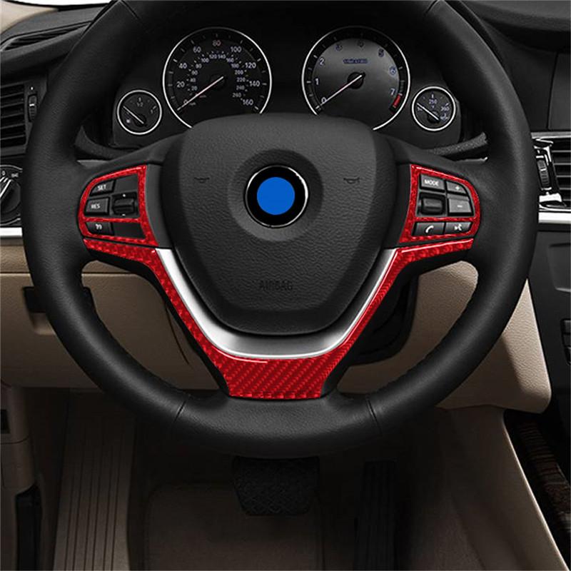 Kolfiber Interiör Bil Rattknappar Ram Trimskydd Dekaler För BMW X3 F25 X4 F26 2011-2017 Biltillbehör