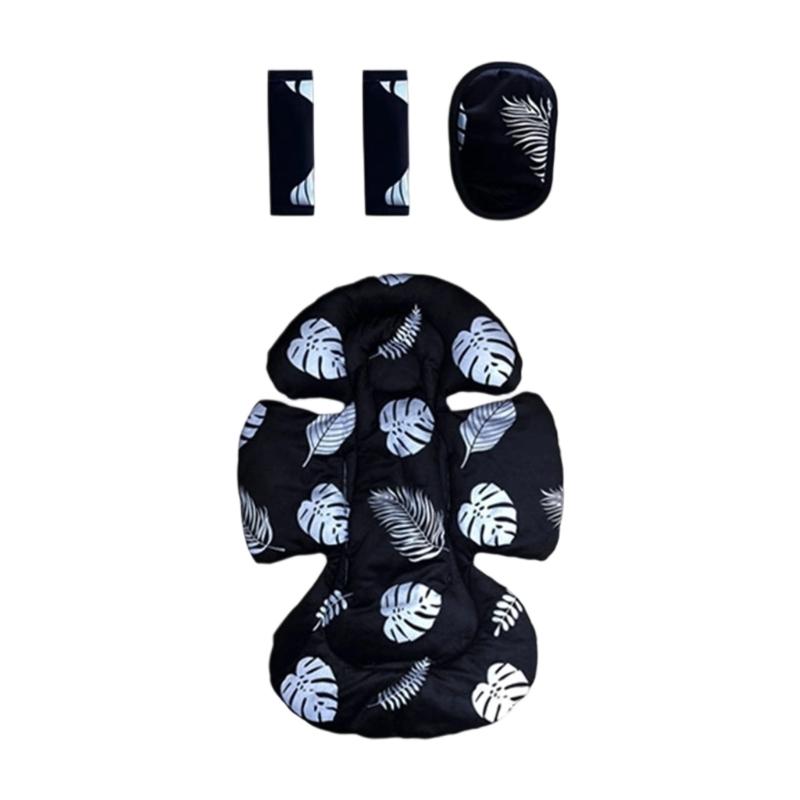 Ergonomic Strollers Harness Sleeve & Crotch Protector Set with Seat Pad Gentle Support Easy Installation Cartoon Pattern