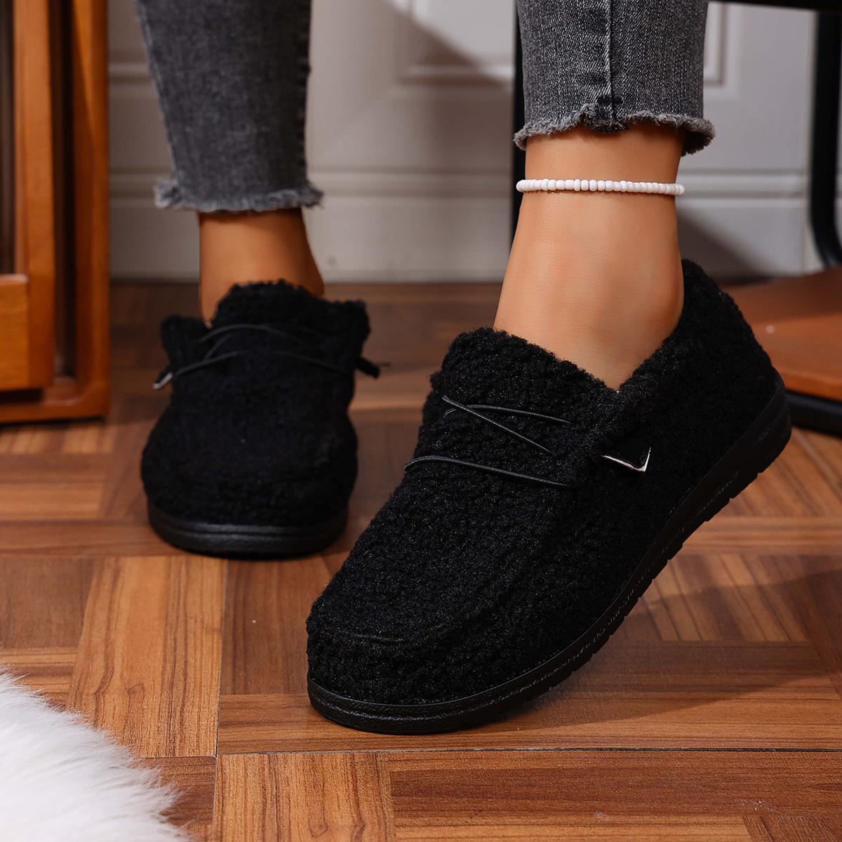 

Women s Size36-43 Autumn Winter New Thick Soled Warm Cotton Shoes Casual Low Heel Loafers Comfortable Fur Shoes Zapatos De Mujer 43 чорний