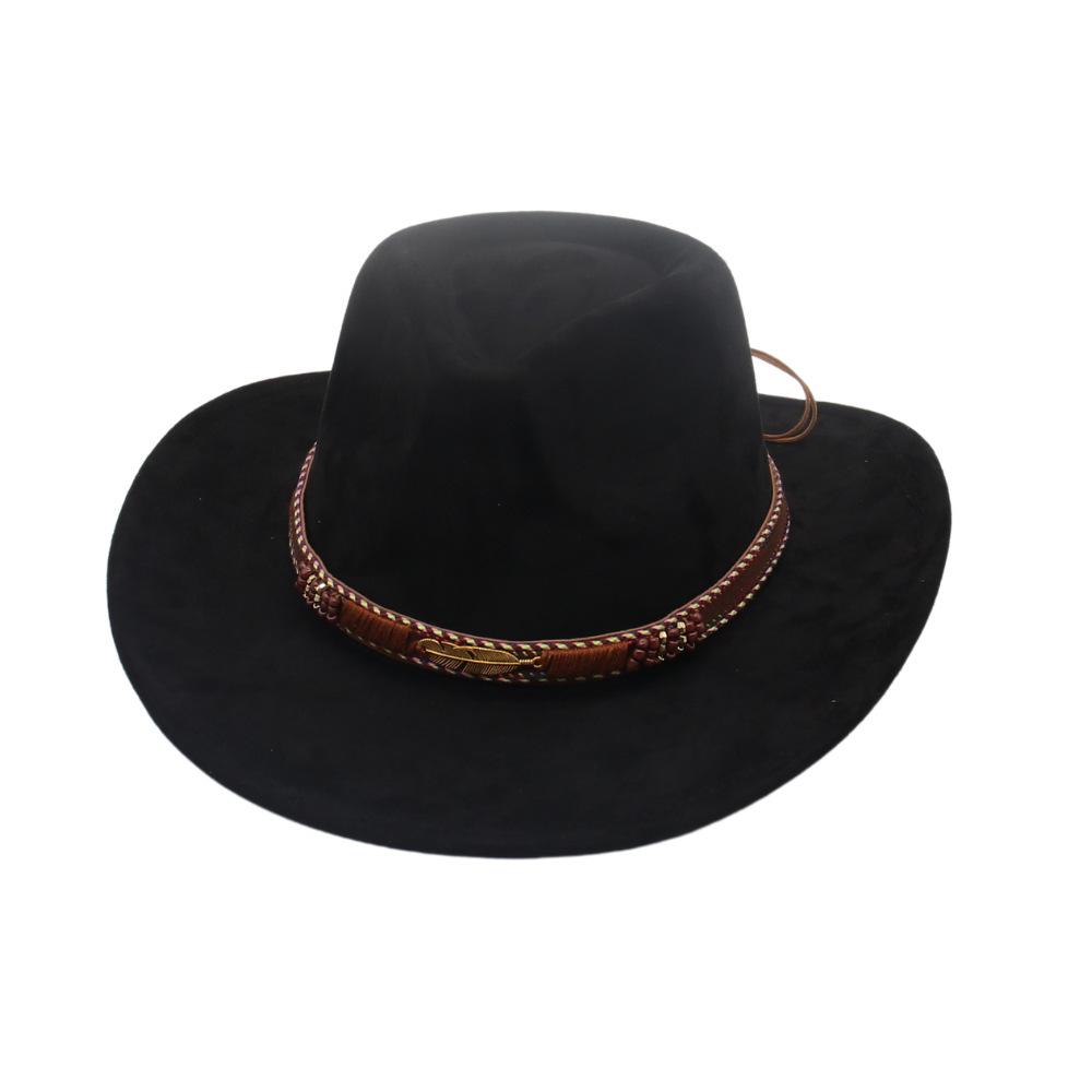 American French Jazz Hat Cowboy Hat Men'S And Women'S Top Hat Ethnic Style Spring And Summer High Sense Imitation Suede Western