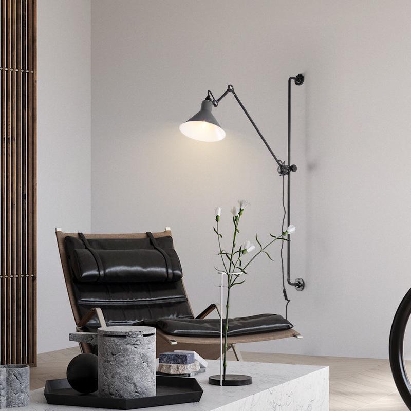 Minimalist Industrial Rotating Rocker Arm Wall Lamp with Eye Protection for Living Room, Bedroom, and Dining Area