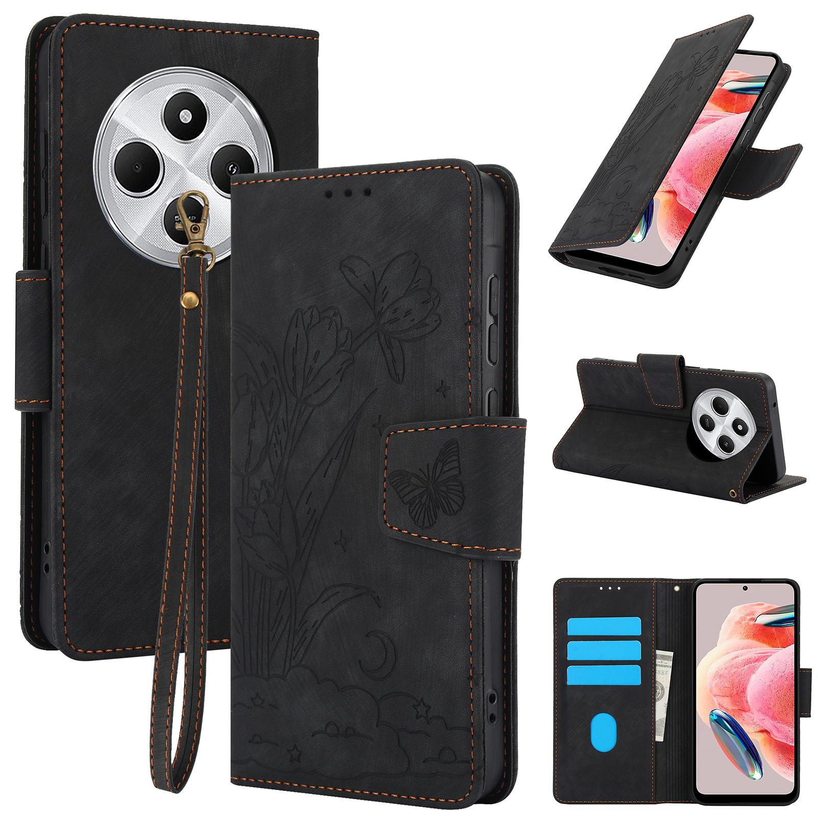 

SY-001 For Xiaomi Poco C75 4G/Redmi 14R 5G/14C 4G Case Flower Butterfly Leather Wallet Phone Cover with Hand Strap B