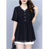 Women Stylish Ruffled Lace Patchwork Elegant Shirt Summer V Neck Short Sleeve Chiffon Blouse Black Loose Chic Tops Casual Blusas