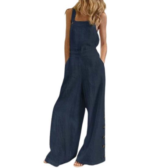 Sommer Frauen Overall Ärmellose Einfarbig Breite Bein Taschen Lose Riemchen Overall Overall für Party