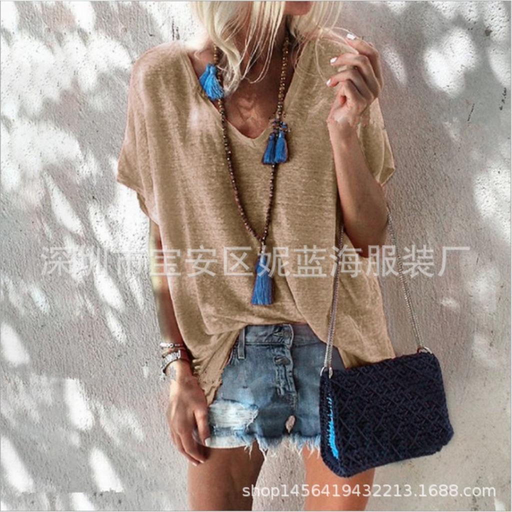 Summer Candy Color Plus Size Loose V-neck Short Sleeve T-shirt for Women Casual Light Streetwear Top