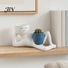 Home Decoration Planter Lazy Guy Planter, Little Character Flowerpot Ornament, Creative Lying Durable Humanoid Double Pot for Succulents Garden Decor