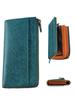 And Long Wallet with Gusseted Coin Large Holds 20 Genuine Leather [Fabrizio] Men's Women's L-shaped Zipper, Purse, Capacity, Cards, (Petrolio)