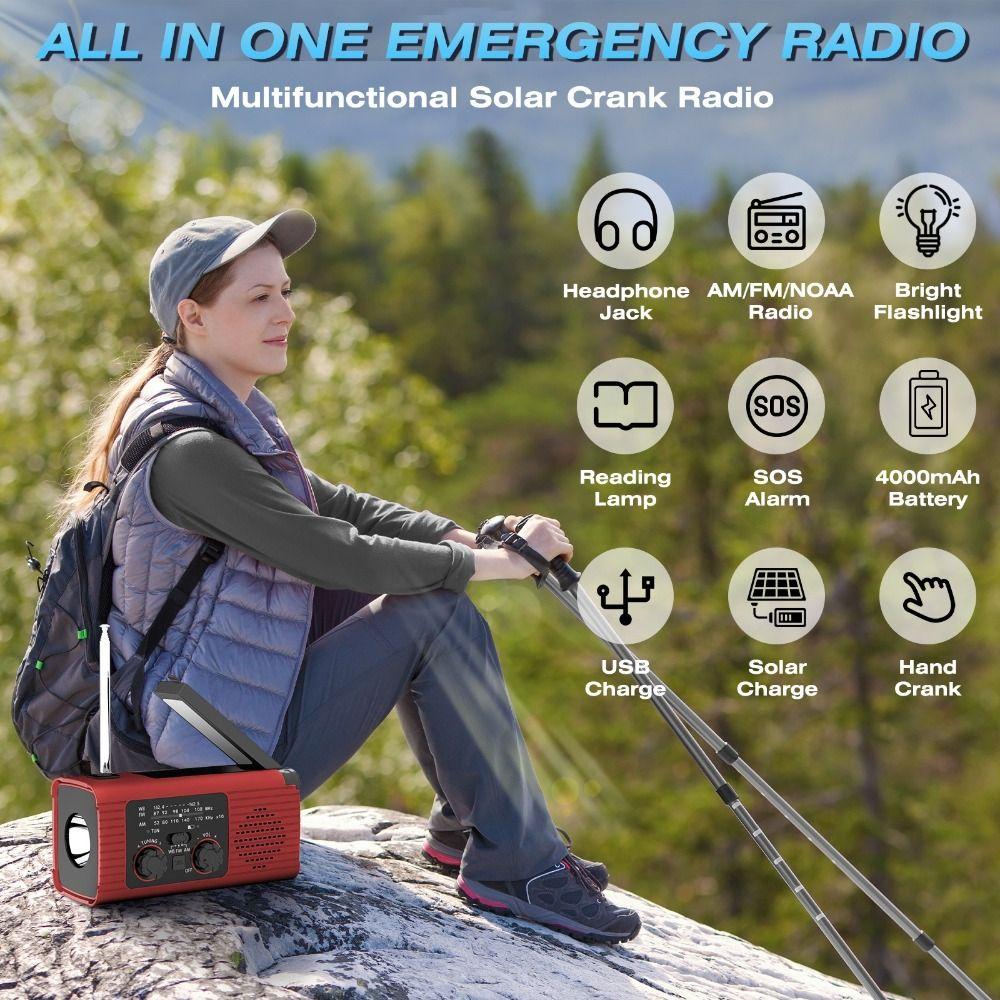 Radio z baterią 4000MAh, radio z alertem pogodowym, radio ładowane przez USB, radio z ładowaniem solarnym, sytuacje awaryjne
