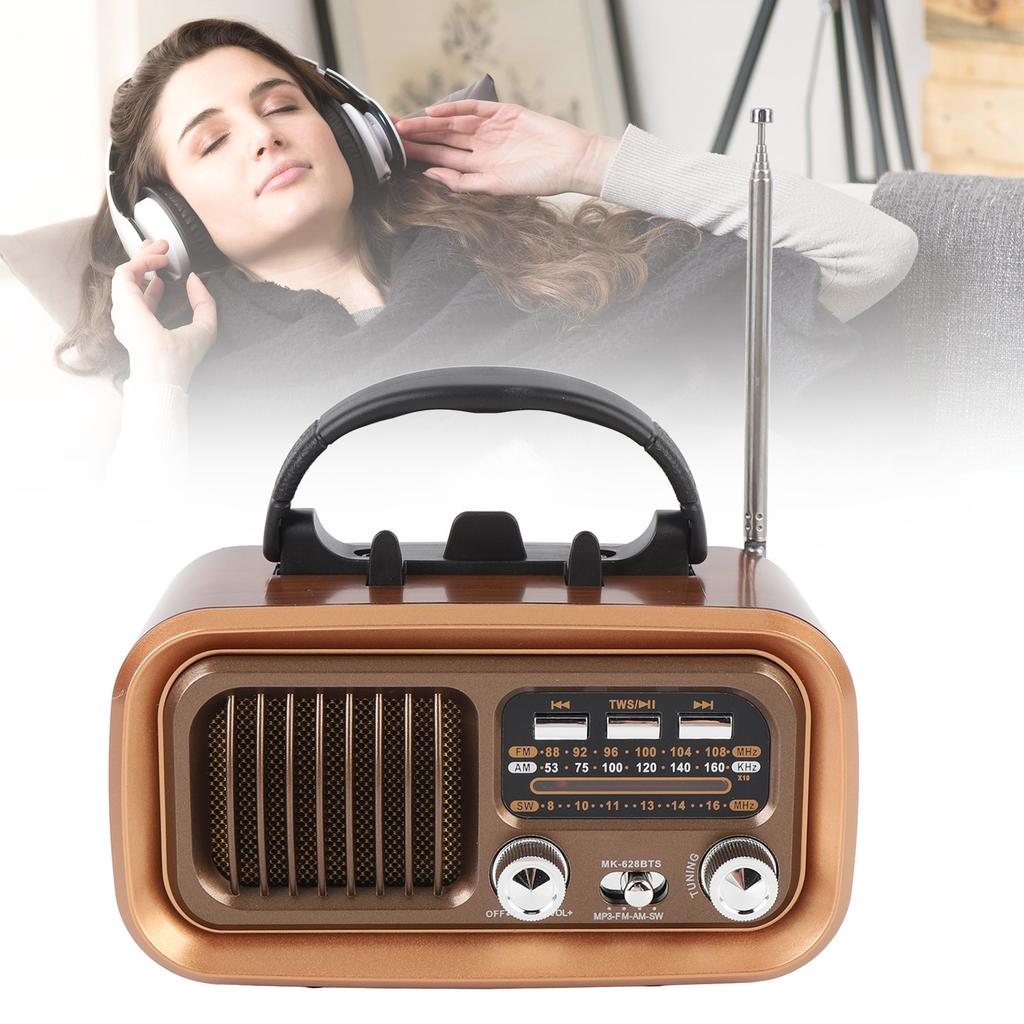 Retro Radio with   Spker Memory Card USB Playback Solar Battery Powered Rechargble Portable AM FM Radio for Outdoor Camping