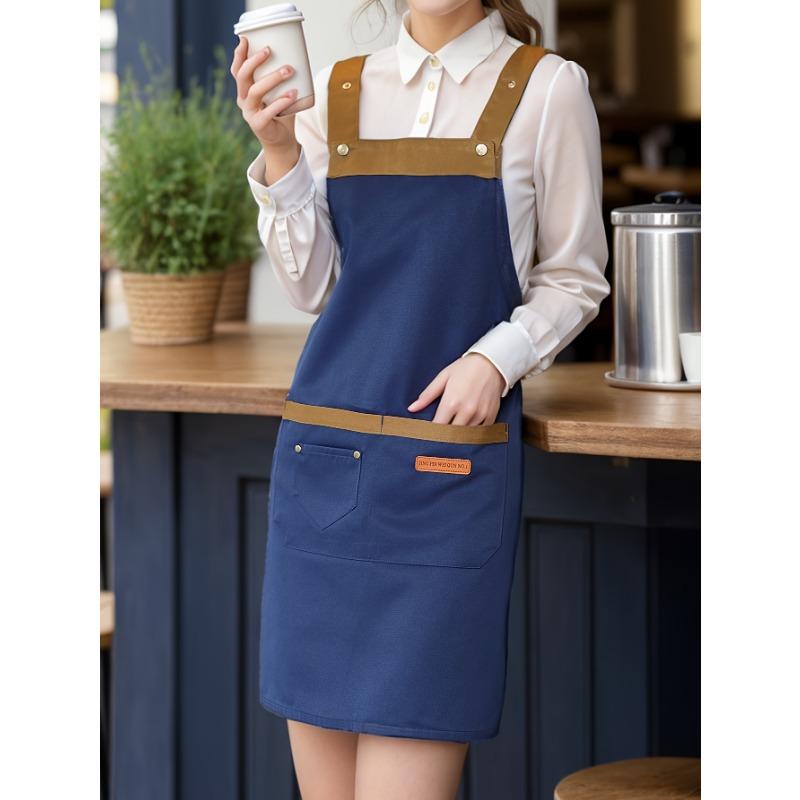 1pc Unisex Adjustable Apron with Pockets,Polyester 100% Non-Stretch, Regular Fit, Sleeveless, H-Shaped Hem, Woven for Cooking, Baking,Restaurant Staff