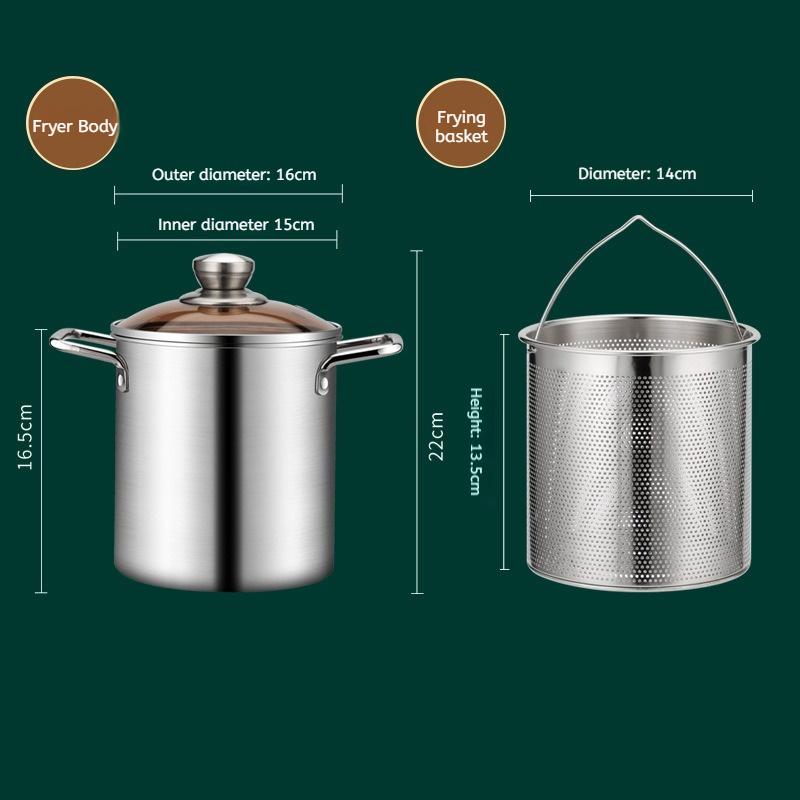 JUSTINLAU 3L Deep Fryer Pot 304 Stainless Steel Fry Pot with Basket Food Grade Deep Fryer Multifunctional Deep Frying Pot Set