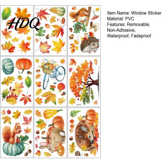 Autumn Atmosphere Window Stickers for Office 9PCS Forest Animal Clings Thanksgiving Maple Leaf Pumpkin Stickers Static Glass Decals Fall Decor