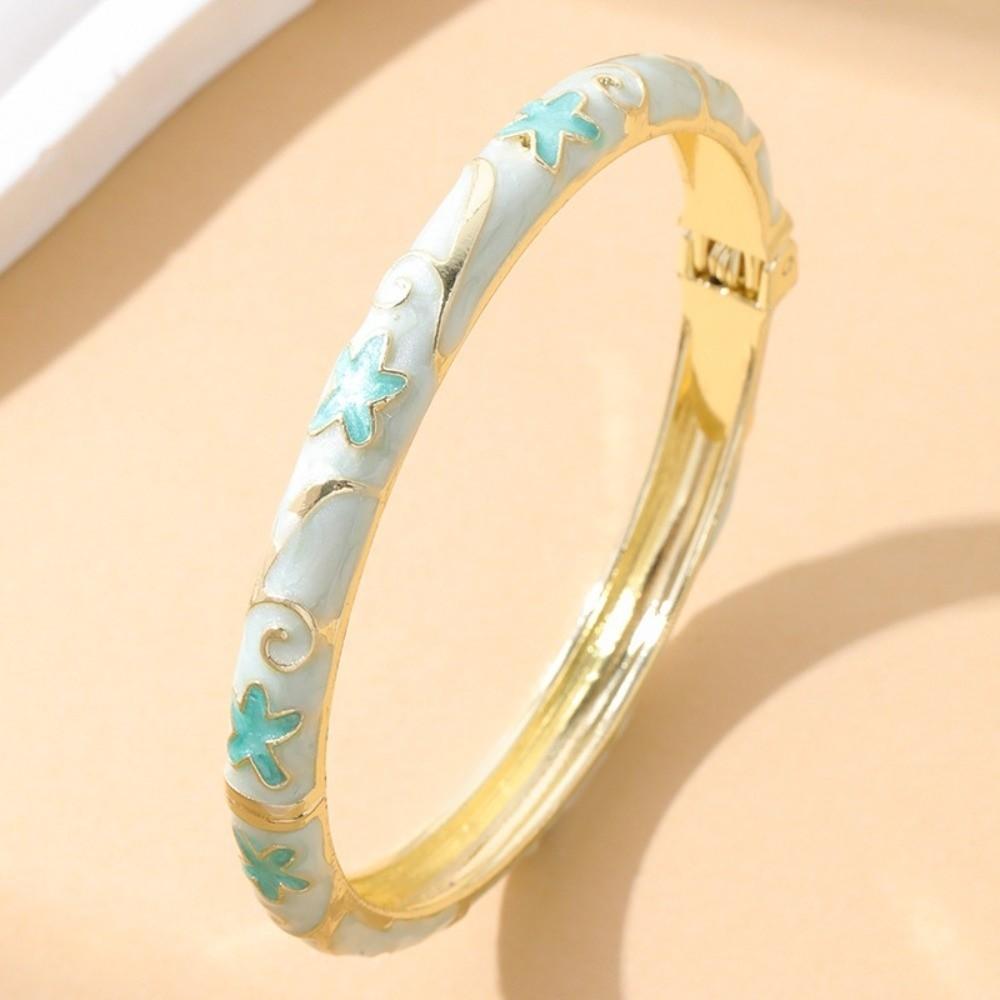 Colourful Floral Cloisonne Bracelet Gold Color Cloisonne Bangle Retro Enamel Bracelet Women