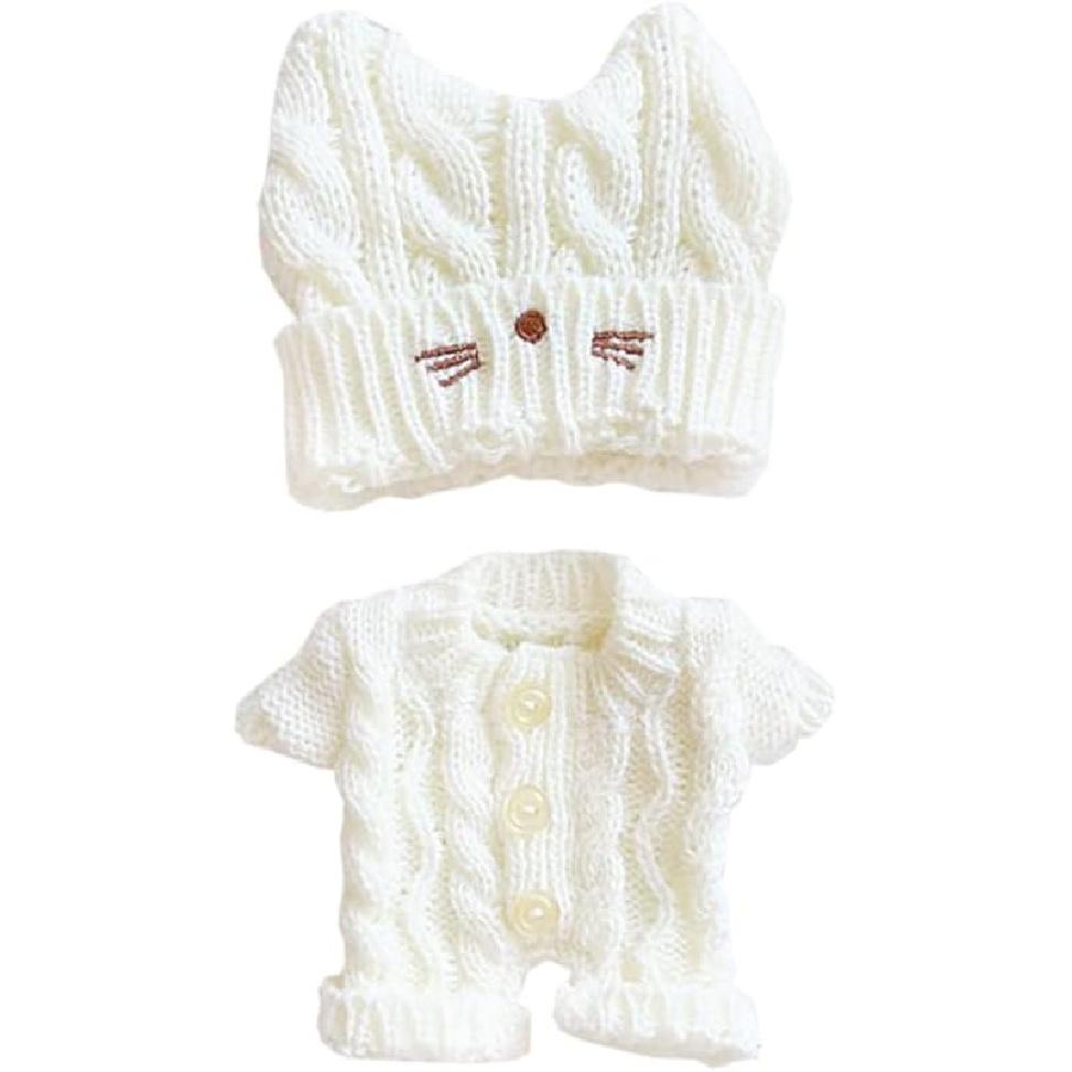 niannyyhouse 20cm Plush Doll Clothes Cat Hat Woolen Thread Onesies 8in Doll Accessories (B)