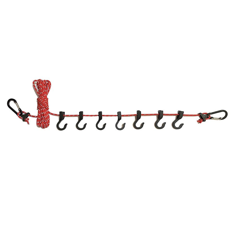 Camping Clothesline Non-slip Outdoor Clothespins Portable Travel Windproof Adjustable with 7 Hooks for Home Picnic Hiking
