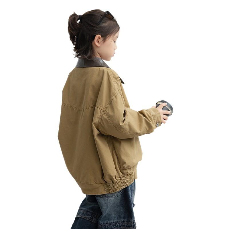 Boys Casual Loose Work Jacket Long Sleeve Solid Color