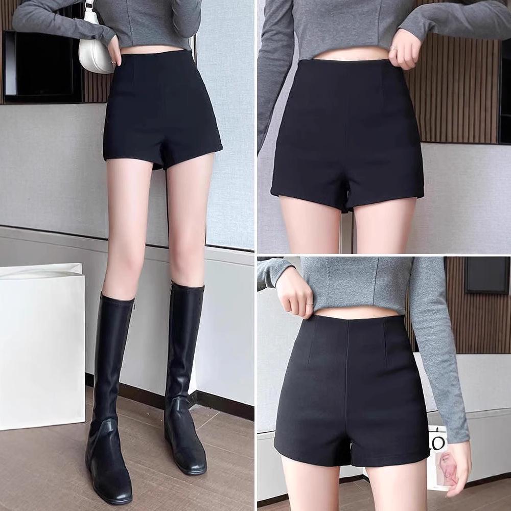 Women's Black High-Waisted Slimming Autumn Sports Shorts