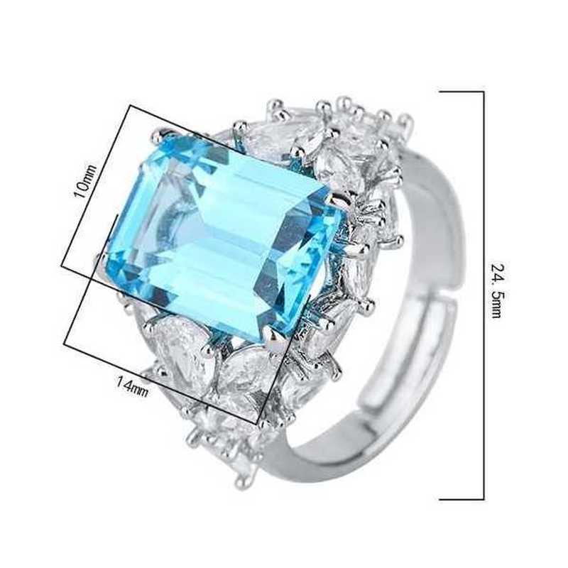 Sace Gems Classic Retro Style Copper Alloy 10*14mm Blue Zircon Ring Ladies Jewelry Wedding Promise Party Gift