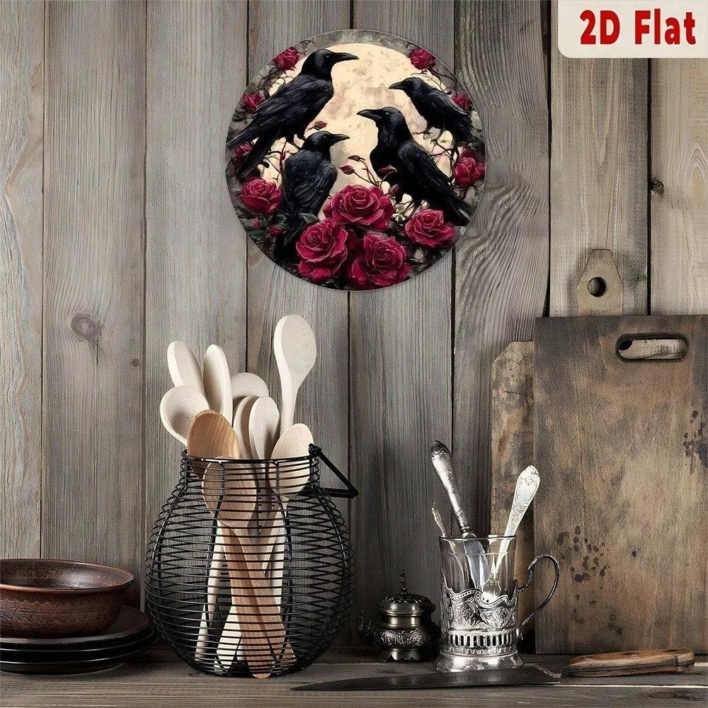 Gothic Raven and Rose Metal Wall Art Halloween Decor