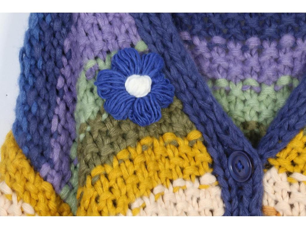 Women's Handmade Rainbow Stripe Floral Sweater Cardigan - Autumn/Winter European & American Style