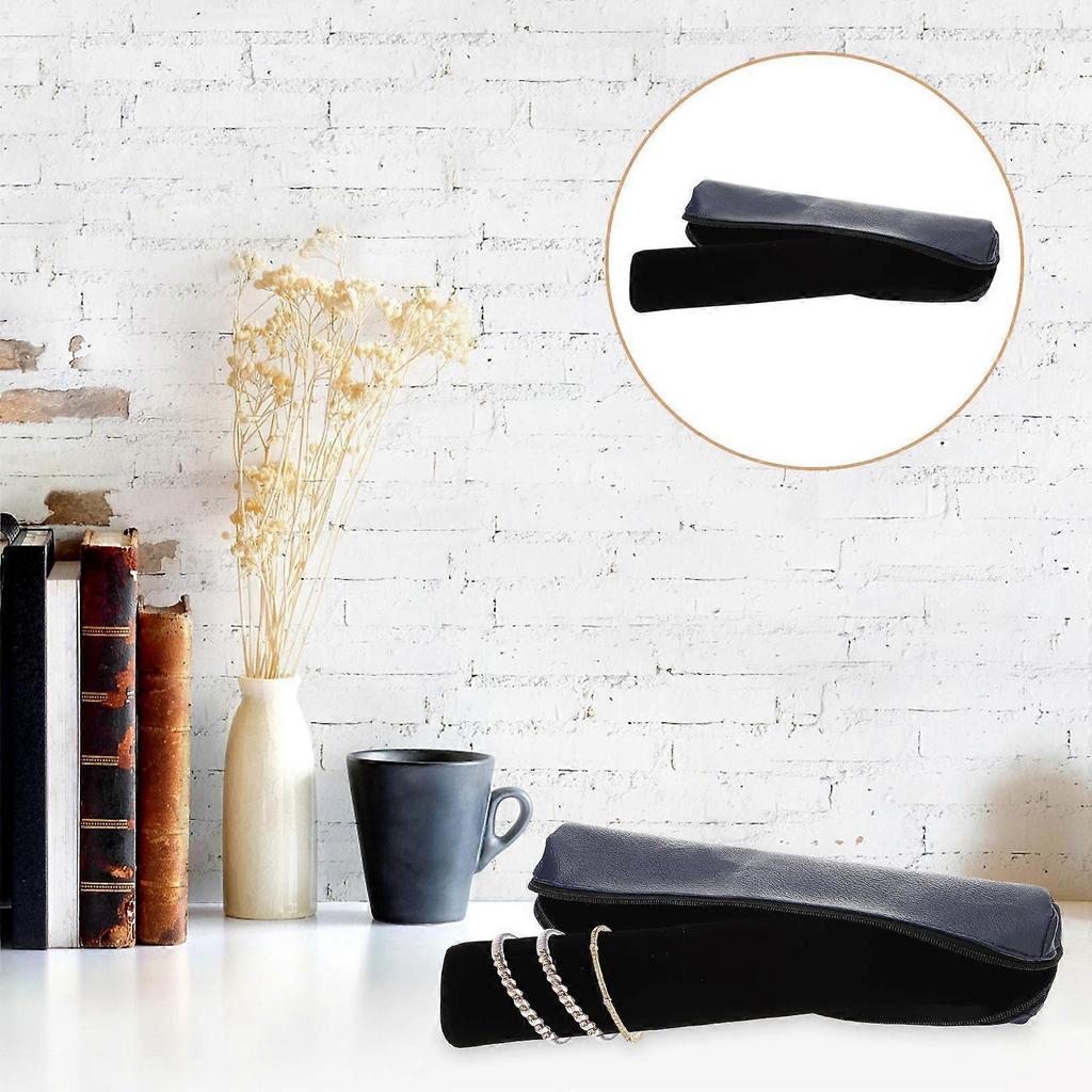 PU Leather Bracelets Bag Jewelry Display Bag Bangle Storage Pouch Jewelry Organizer Holder (Dark Blue Cover, Black Sponge Roll)